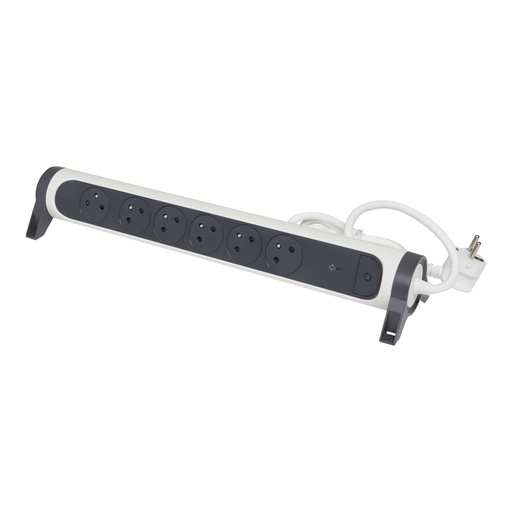 [E3HGW] Legrand Toma de Contacto Premium OSB 6x2P Con Cable de Tierra de 1,5m Negro Blanco (Enchufe Europeo) - 049418