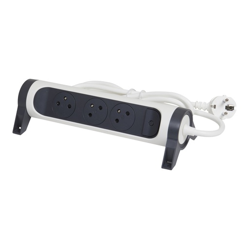 [E3HHG] Legrand Premium Contact Outlet 3x2P With 3m Cord Black White (Prise européenne) - 049458