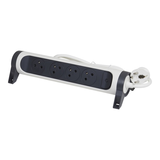 [E3HHH] Legrand Premium 4x2P Steckdose mit 3m Kabel (Europäische Steckdose) - Schwarz Weiß (Europäische Steckdose) - 049459