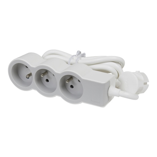 [E3HJ5] Legrand Standaardstopcontact 3x2P met 3m kabel Wit-Grijs (Europese Stekkerdoos) - 049488