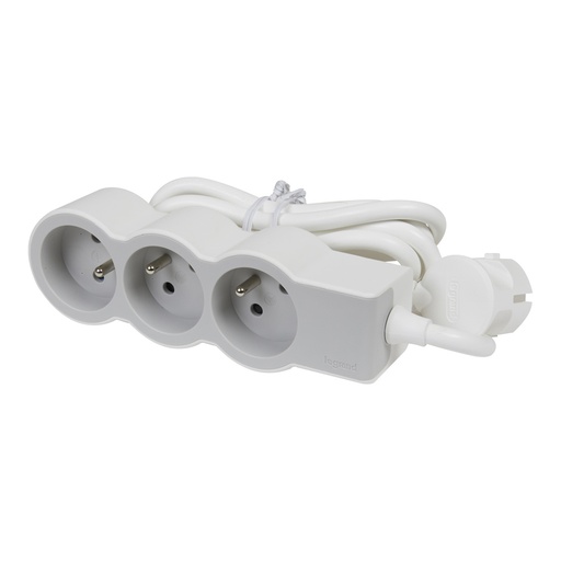 [E3HJ5] Legrand Standaardstopcontact 3x2P met 3m kabel Wit-Grijs - 049488