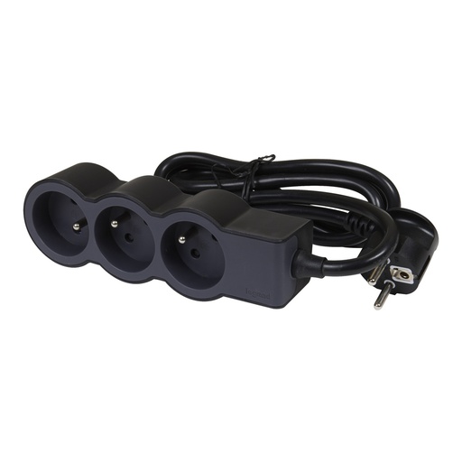 [E3HJ6] Legrand Standard Steckdose 3x2P mit 3m Kabel Schwarz (Europäische Steckdose) - 049489