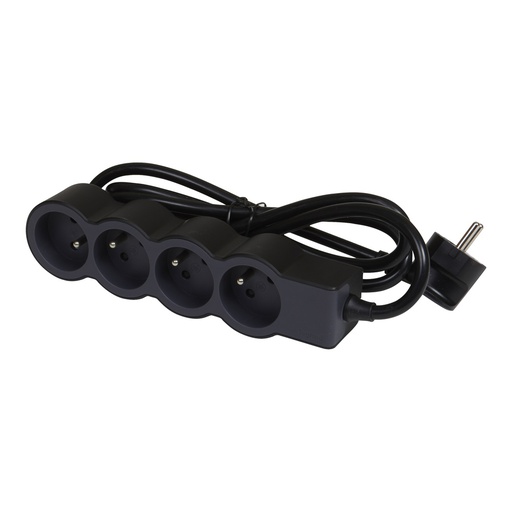 [E3HJ8] Legrand Standard Socket 4x2P With 3m Cord Black (European Socket) - 049491