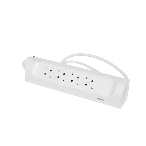 [E3HJJ] Legrand 90 Degree Mountable Socket 4X2P+A 1M White (European Socket) - 694501