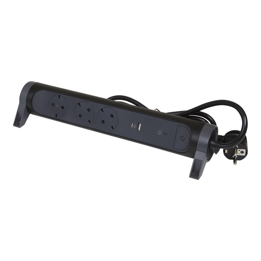 [E3HJW] Legrand Mountable And Rotatable USB A+C OSB 3x2P+A 1.5m Black (European Socket) - 694512