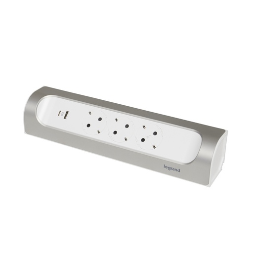 [E3HJN] Legrand 90-Degree Mountable Socket 3x2P With USB A+C Alu Cord - 694504