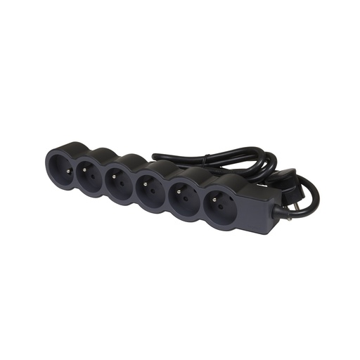 [E3HJC] Legrand Standard Socket 6x2P With 3m Cord Black (European Socket) - 049495
