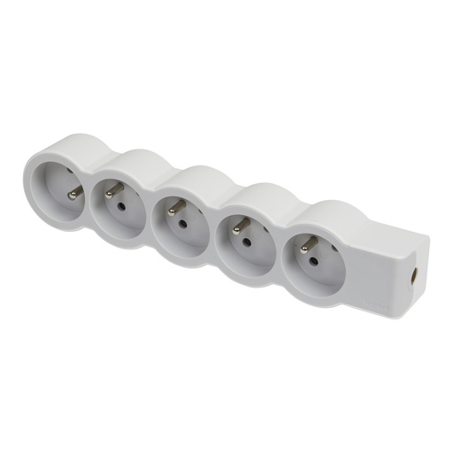 [E3HJF] Legrand Standaard Stopcontact 5x2P Met Randaarde Zonder Snoer Wit-Grijs (Europese Stekkerdoos) - 049498