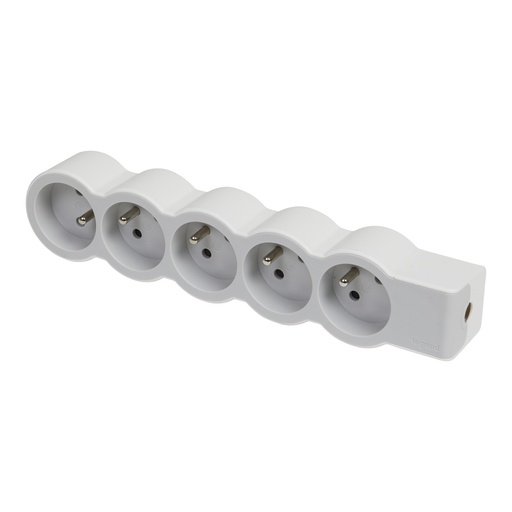 [E3HJF] Legrand Standaard Stopcontact 5x2P Met Randaarde Zonder Snoer Wit-Grijs - 049498