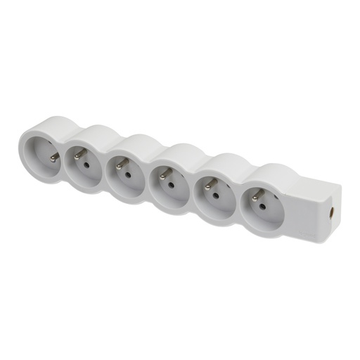 [E3HJG] Legrand Standaard Stopcontact 6x2P Met Randaarde Zonder Snoer Wit-Grijs (Europese Stekkerdoos) - 049499