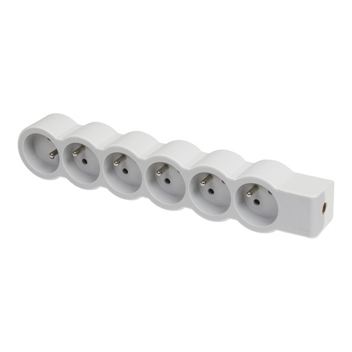 [E3HJG] Legrand Standaard Stopcontact 6x2P Met Randaarde Zonder Snoer Wit-Grijs - 049499