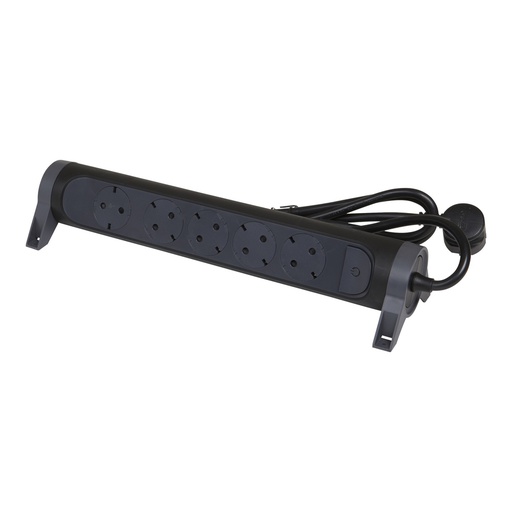 [E3HKG] Legrand Premium 5x2P+A 1.5m Cord Black Socket (European Socket) - 694532