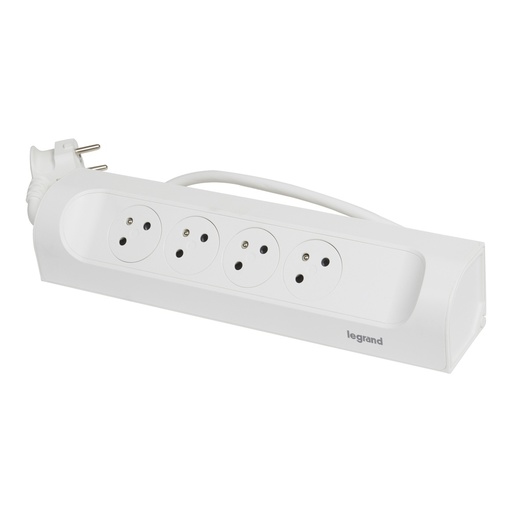 [E3HGN-X5] Legrand Prise à monter à 90 degres 4x2P avec terre 1m de cordon blanc (Prise européenne) - 049404 [5 Pièces]