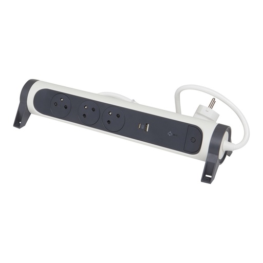 [E3HGV-X5] Legrand Premium USB A+C OSB 3x2P Avec Terre 1.5m Noir Blanc (Prise européenne) - 049416 [5 Pièces]