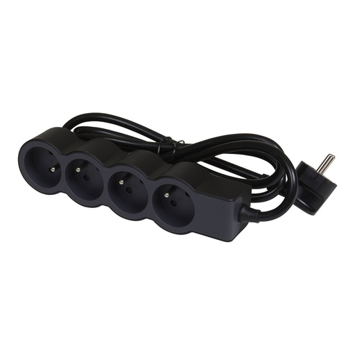 [E3HHY-X10] Legrand Enchufe Estándar 4x2P Con Cable De 1,5M Negro (Enchufe Europeo) - 049478 [10 Piezas]