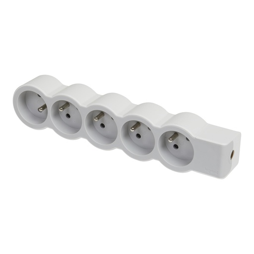 [E3HJF-X10] Legrand Standaard Contactdoos 5x2P Met Randaarde Zonder Snoer Wit-Grijs (Europese Stekkerdoos) - 049498 [10 stuks]