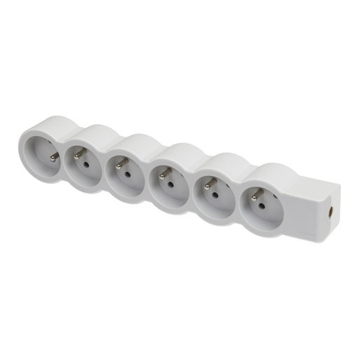 [E3HJG-X10] Legrand Stekkerdoos 6x2P Met Randaarde Zonder Snoer Wit-Grijs (Europese Stekkerdoos) - 049499 [10 stuks]