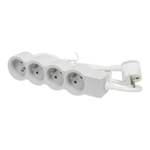 [E3HJ7-X10] Legrand Standard 4x2P Socket With 3m Cord White-Grey (European Socket) - 049490 [10 Pieces]