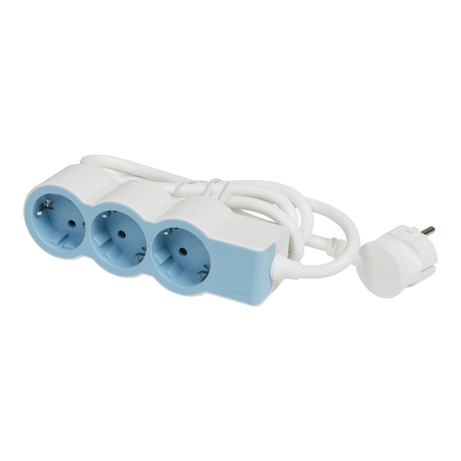 [E3HM4-X10] Legrand Standard Socket 3X2P+A 1.5M Soft Blue (European Socket) - 694551 [10 Pieces]
