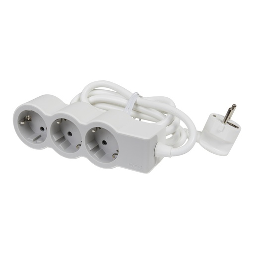 [E3HMC-X10] Legrand Standard Socket 3x2P+A With 3m Cord White-Gray (European Socket) - 694559 [10 Pieces]