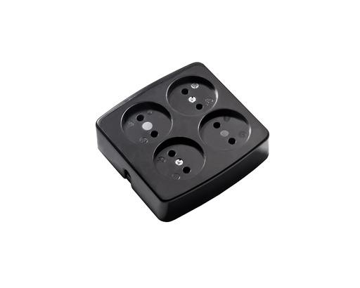 [E3R6T-X25] Martin Kaiser 4-Way Unearthed Square Black Socket 16Amp (European Socket) - 510/sw [25 Pieces]