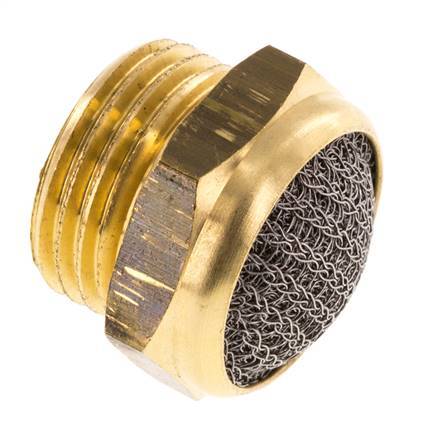 [P2B88] G1/2'' Brass Compact Pneumatic Muffler 1.4301 Wire Mesh