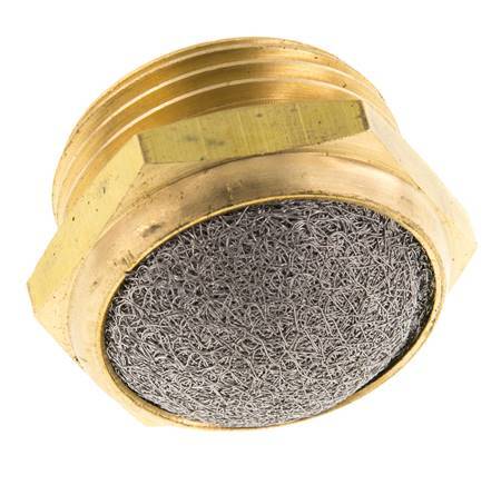 [P2B8A] G1'' Brass Compact Pneumatic Muffler 1.4301 Wire Mesh