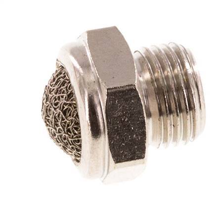 [P2B8C] G1/8'' Nickel-Plated Brass Compact Pneumatic Muffler 1.4301 Wire Mesh
