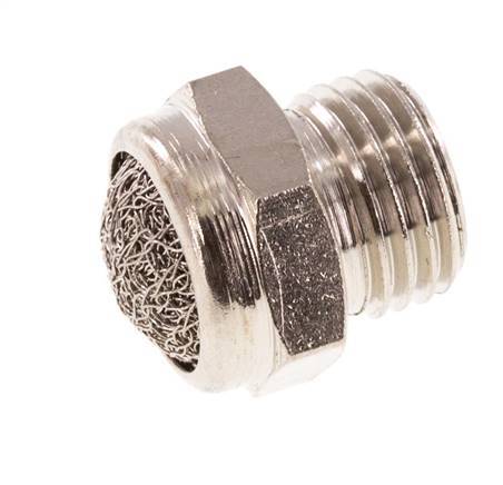 [P2B8D] G1/4'' Nickel-Plated Brass Compact Pneumatic Muffler 1.4301 Wire Mesh