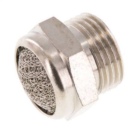 [P2B8E] G3/8'' Nickel-Plated Brass Compact Pneumatic Muffler 1.4301 Wire Mesh