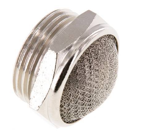 [P2B8H] G1'' Nickel-Plated Brass Compact Pneumatic Muffler 1.4301 Wire Mesh