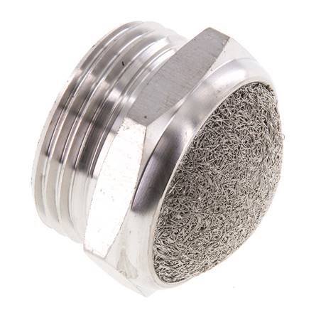 [P2B8R] G1'' Stainless Steel Compact Pneumatic Muffler 1.4301 Wire Mesh