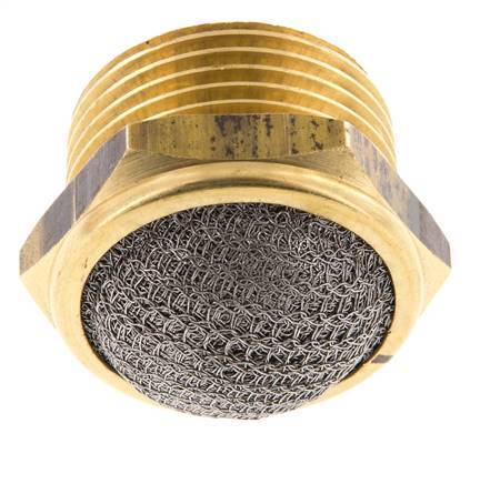 [P2B93] NPT 1'' Brass Compact Pneumatic Muffler 1.4301 Wire Mesh
