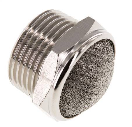 [P2B99] NPT 1'' Vernickeltes Messing Kompakt Pneumatischer Schalldämpfer 1.4301 Drahtgeflecht