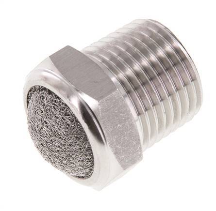 [P2B9D] NPT 1/2'' Roestvrijstalen Compacte Pneumatische Geluiddemper 1.4301 Draadgaas