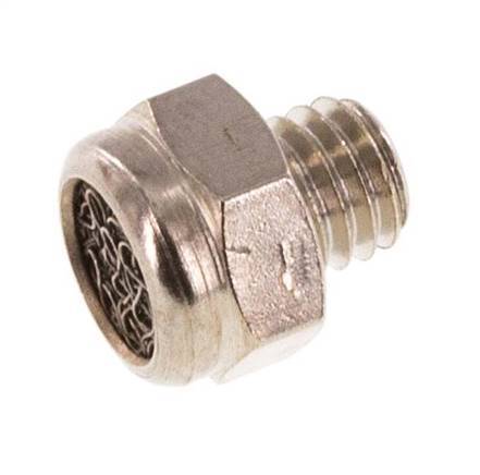 [P2B8B-X10] M5 Nickel-Plated Brass Compact Pneumatic Muffler 1.4301 Wire Mesh [10 Pieces]