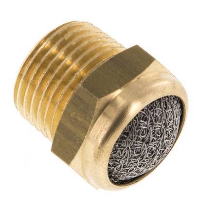 [P2B8Y-X2] NPT 3/8'' Brass Compact Pneumatic Muffler 1.4301 Wire Mesh [2 Pieces]