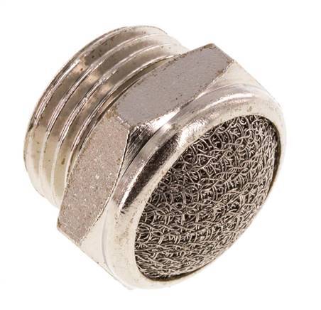 [P2B8F-X2] G1/2'' Nickel-Plated Brass Compact Pneumatic Muffler 1.4301 Wire Mesh [2 Pieces]