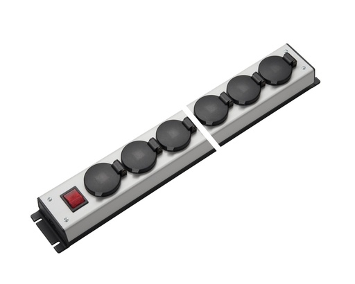 [E3R2F-X10] Regleta de enchufes Martin Kaiser Interruptor de 6 vías con tapa abatible IP20 (Enchufe Europeo) - 1058/6L-SW [10 Piezas]
