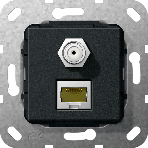 [E3TBU] Gira RJ45 Cat6A Netzwerk Und SAT-F Kombi-Steckdose Schwarz - 569710