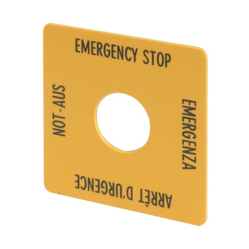 [E3TW4] Etiqueta De Parada De Emergencia Multilingüe 50x50mm Amarillo - 216484