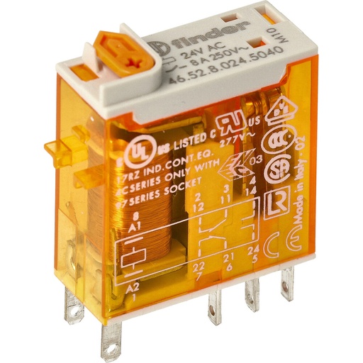 [E3TYR] Finder Mini Industrial Relay 2CO 8A 24VAC Gold Plated - 46.52.8.024.5040