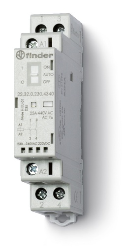 [E3U3T] Finder 25A Dual NO Modular Contactor With LED 12V AC/DC - 22.32.0.012.4340