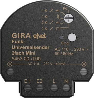 [E3U54] Gira ENet Transmisor Inalámbrico Mini Universal De 2 Canales - 545300