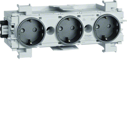 [E3UE4] Triple Socket Outlet Wago Front Mount Black (European Socket) - GS30019011