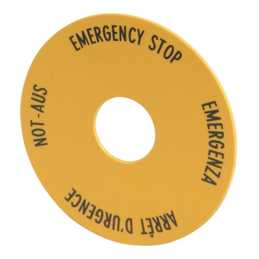 [E3UG5] Étiquette D'Arrêt D'Urgence 90mm Multilingue Jaune - 216465