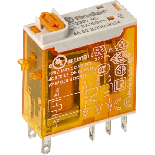 [E3W69] Finder 46.52 Mini Industrieel Relais 8A 230VAC Met Test LED - 46.52.8.230.0054
