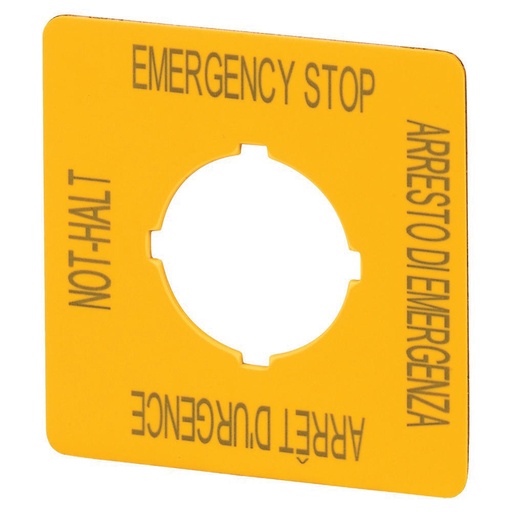 [E3W83] Étiquette D'Arrêt D'Urgence Eaton M22 Jaune Carré 50x50mm - 121373