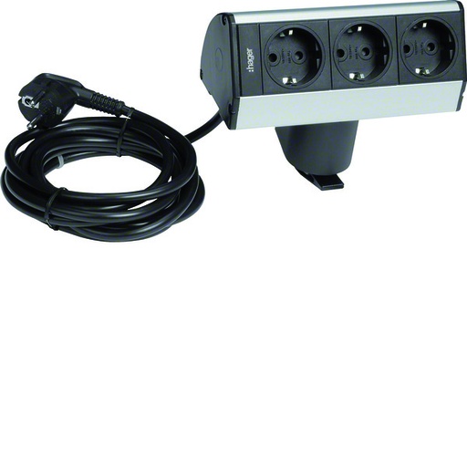 [E3WFF] Hager Desktop Power Module 3 Schuko Outlets Anodized (European Socket) - G7067ELN