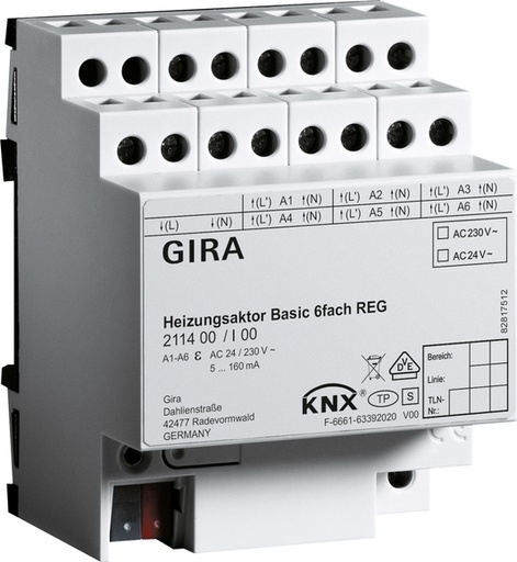 [E3WNS] Gira Knx Actionneur De Chauffage De Base À 6 Canaux Din Rail - 211400